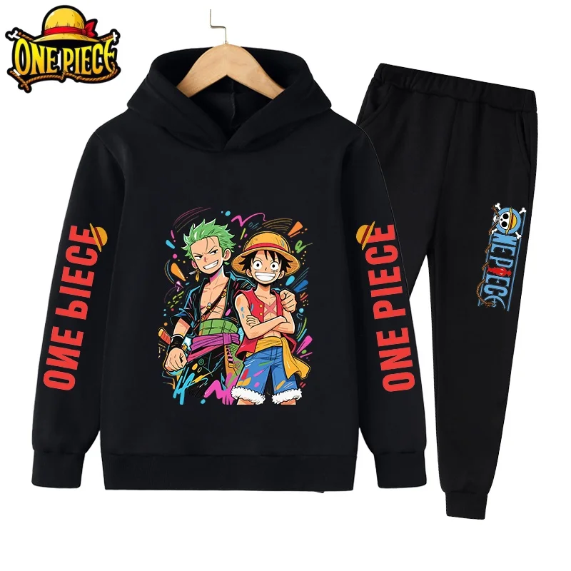 

Anime One Piece Luffy Hoodie and Sweatpants Set Japanese Zoro Harajuku with Pockets for Boys Girls Casual Hooded Sweatshirt Tops