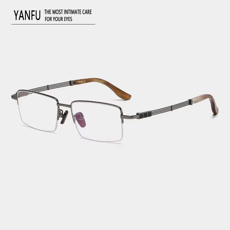 

Semi-Rimless Ox Horn Ultra-Light Titanium Glasses Frames Business Optical Eyewear Reading Women Men Eyeglasses for Myopia