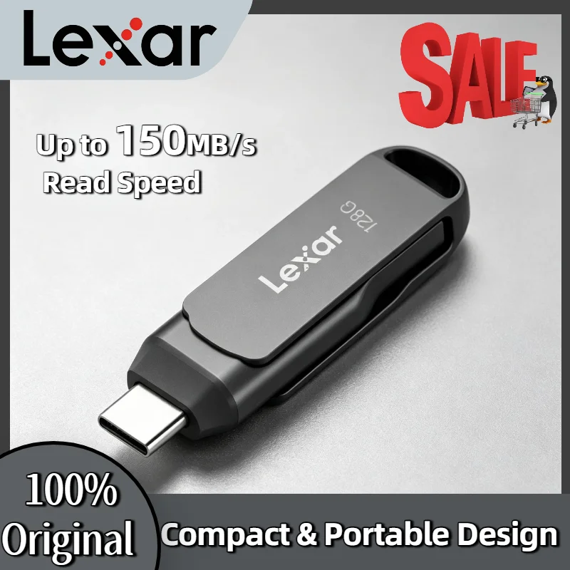 

Original Lexar D400 Dual USB 3.2 Gen 1 Flash Drive 128GB 256GB 512GB 130MB s Metal Swivel for iPhone 15 PC Mac 4K Ultra