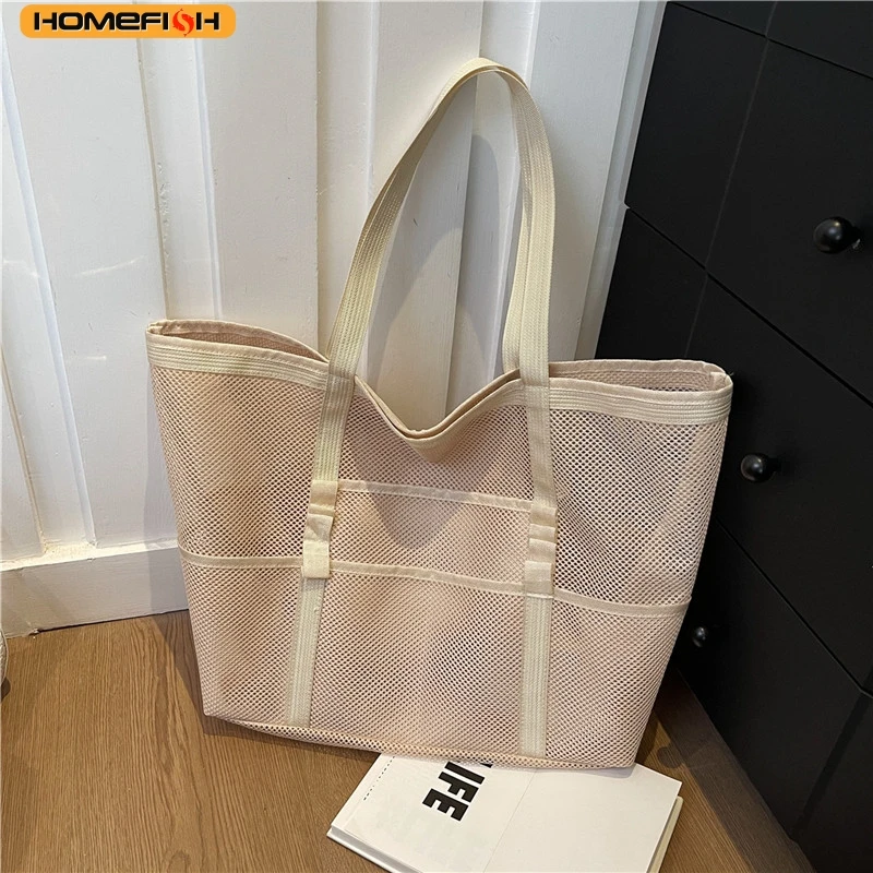HOMEFISH Multipocket Summer Large Beach Bag For Towels Mesh Durable Beach Bag For Toys Waterproof Underwear Pocket Beach Tote image 4