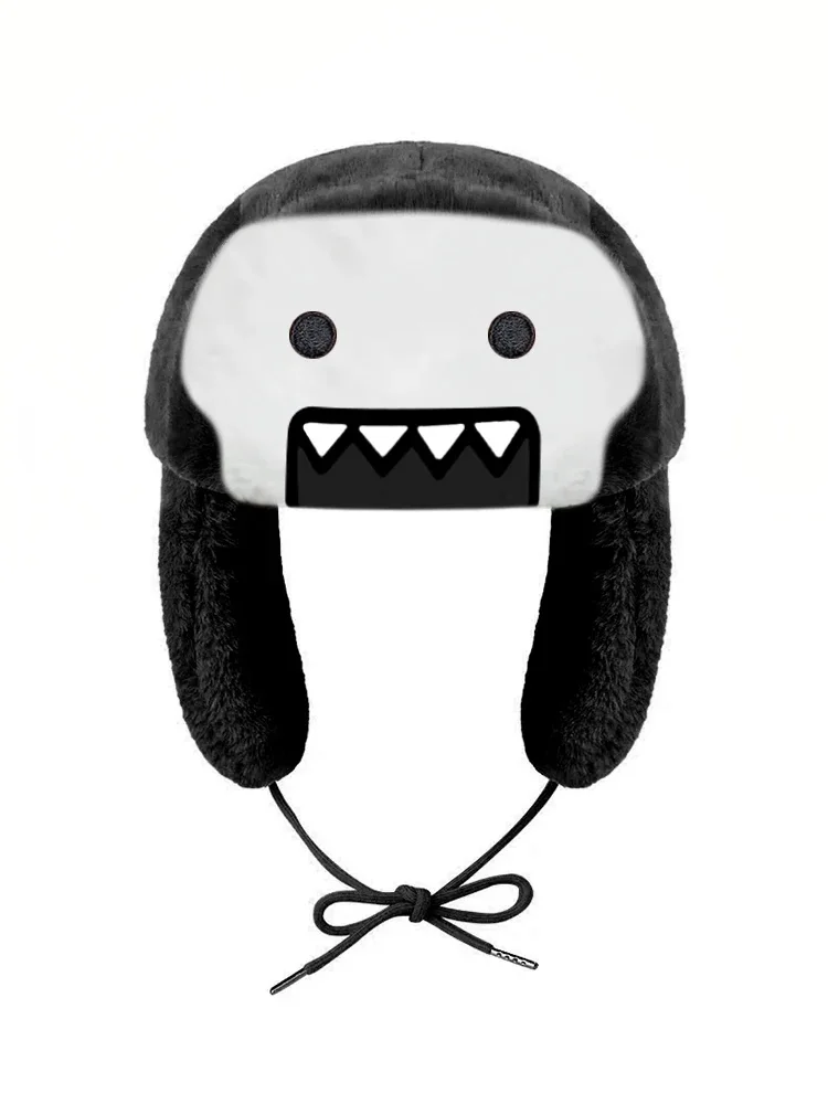 

Cartoon Embroidery Double Layered Cotton Coral Fleece Lei Feng Hat Windproof Warm Ear Protection for Autumn Winter Outdoor