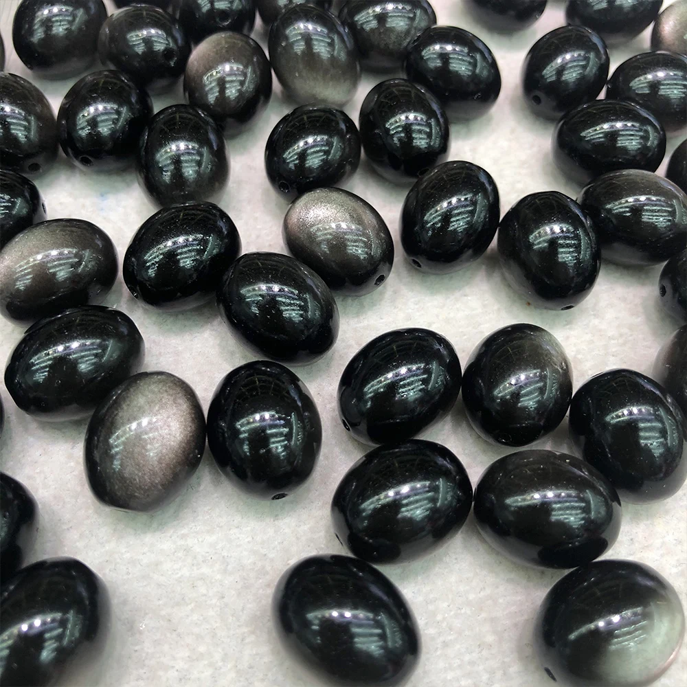 2pc/Lot Natural Stone Silver Obsidian Carved Oval Egg Mini Crystal Carving DIY Crystals Gemstone