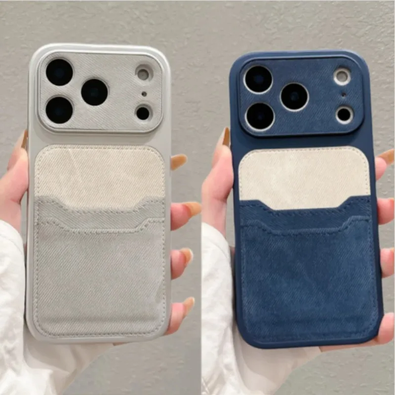 Étui de téléphone de luxe en tissu jean style cowboy avec porte-cartes et pochette pour iPhone 18 17 16 15 14 Pro Max, coque de protection antichoc Funda