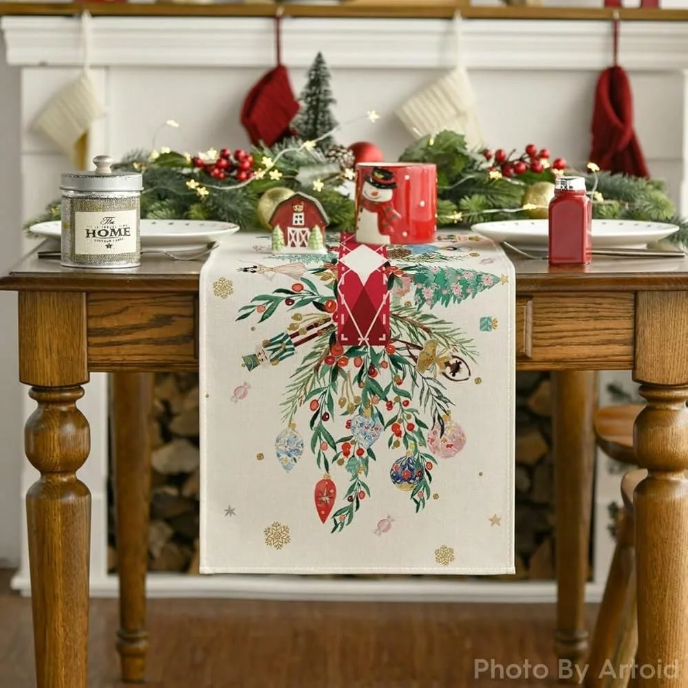 Red Nutcracker Flower Holly Table Decoration Table Flag Party Decoration Christmas Table Decoration Indoor and Outdoor Table Dec