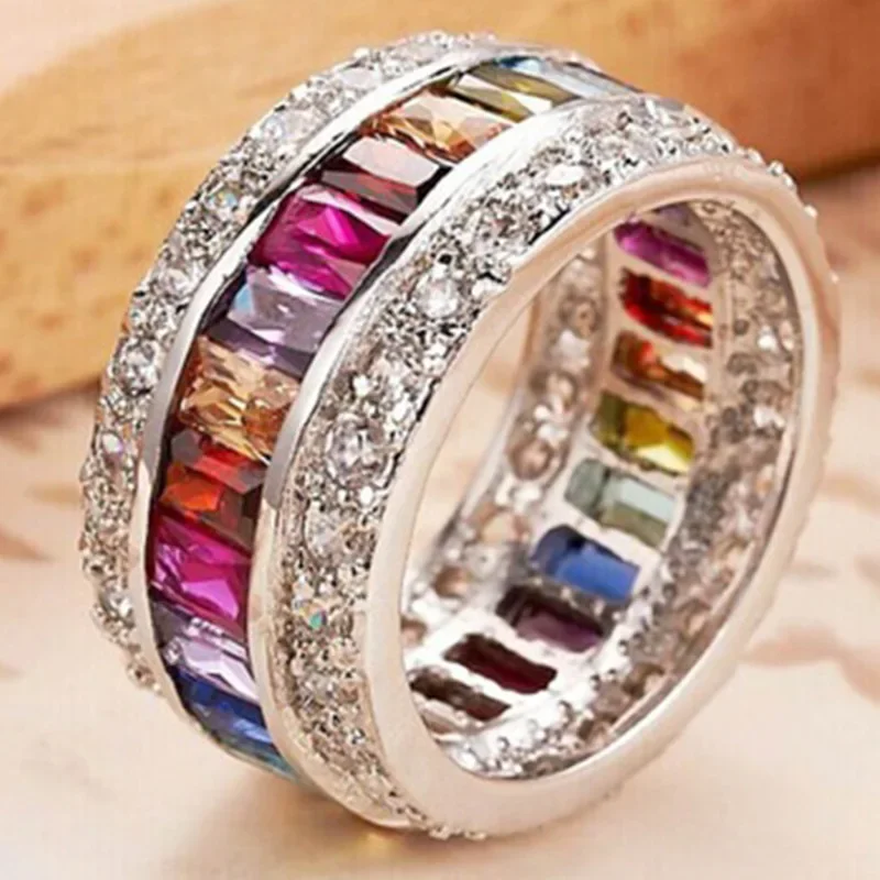 Color Zircon Ring Top Quality Jewelry Natural Moissanite Gemstones Zirconia Rings Wedding Party Present Color Multi Jewelry