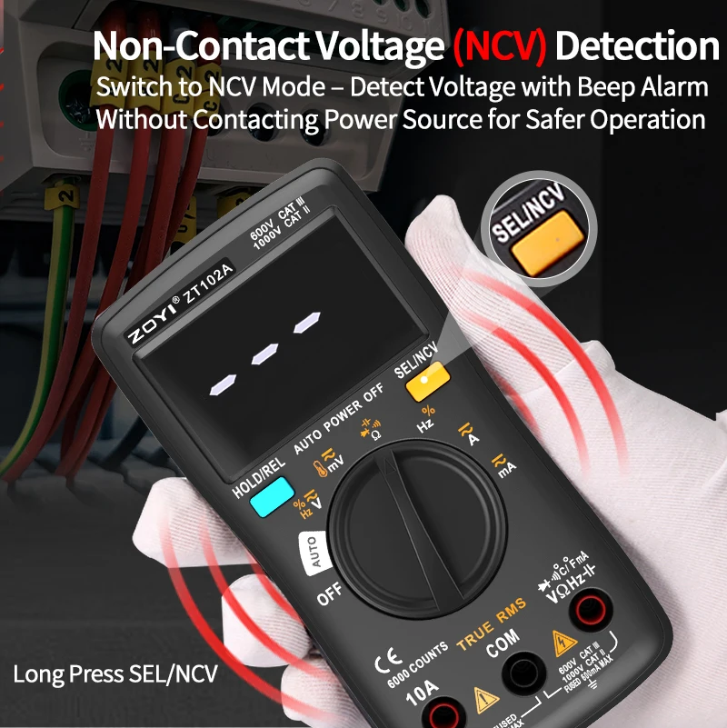 ZOYI 102A Digital Multimeter 6000 Counts High Precision Auto Range Smart Tester True RMS AC DC Voltage Current Resistance Cap