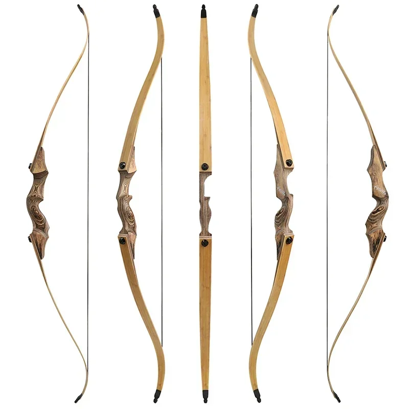 1PC 60 Inch Recurve Bow 20-60lbs Bamboo Core Limbs Wooden Riser Split Takedown Bow RH for Arrow Shooting Hunting Target