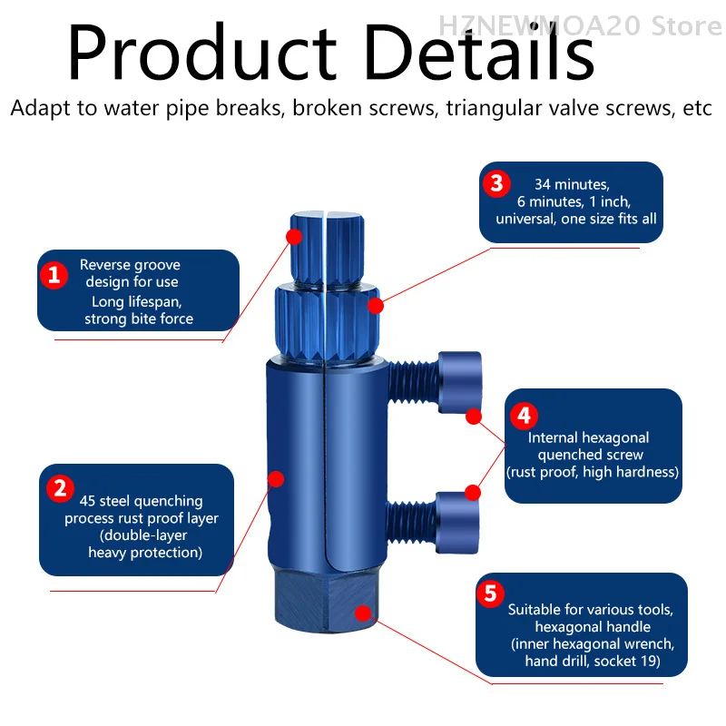 

Broken Pipe Thread Extractor For 1/2-3/4-1inch DN15/20/25 Pipes Thread Removal Tool For Broken Threads In Faucets/Angle Valves