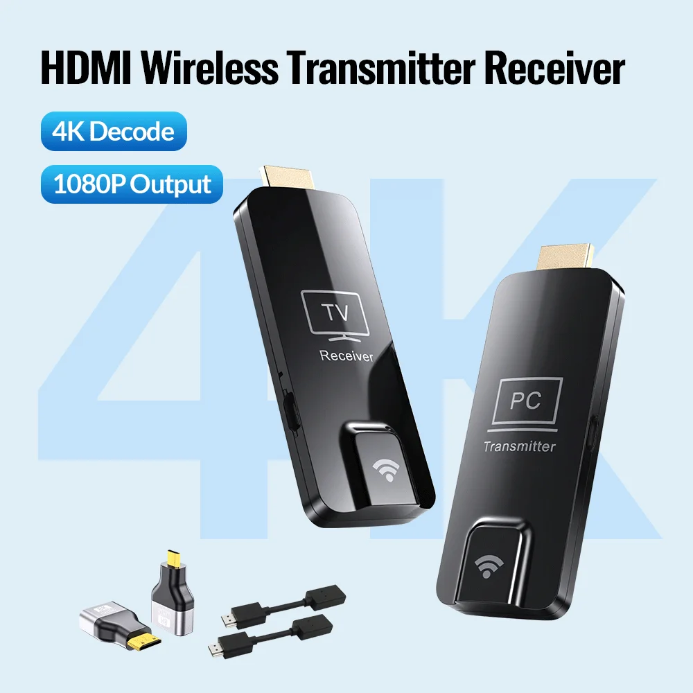 

Беспроводной передатчик и приемник HDMI 50 м, 4K декодирование, выход 1080P, портативный беспроводной удлинитель 2,4G/5G