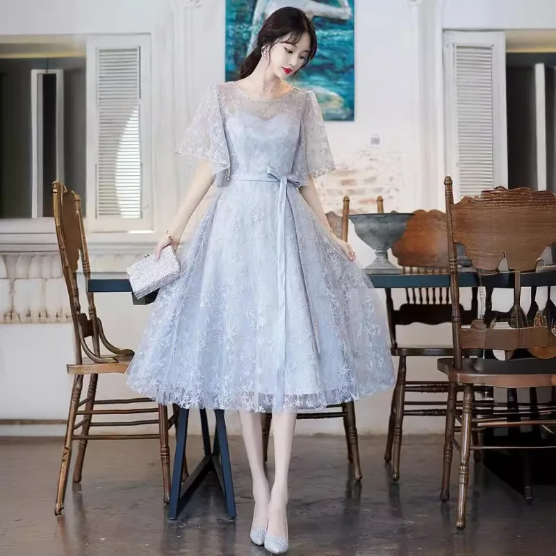 

Новое весеннее женское вечернее платье 2026 года с круглым вырезом из сетки, модное, стройнящее, для подружек невесты, можно носить как повседневное