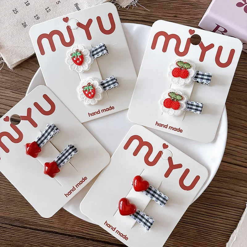 2Pcs Korean Style Baby Girls Hairpins Cartoon Red Flower BB Clip Children's Hair Clip Bangs Clip Hair Accessories Birthday Gift