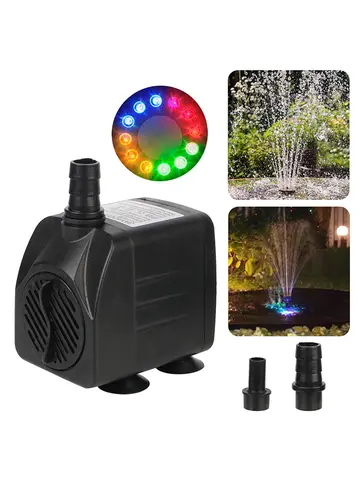 Ultra-quiet Water Pump with 12 LED Light for Garden Aquarium Fish Tank Bird Bath Fountain with Power Cord Submersible Fountain