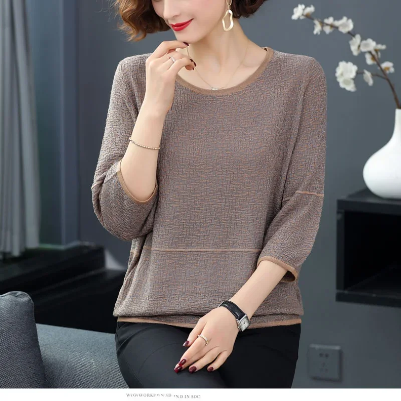 

Casual Temperament Versatile Commuting Women's Clothing Summer Fashion Round Neck 3/4 Sleeve Simplicity Solid Color T-shirt B507