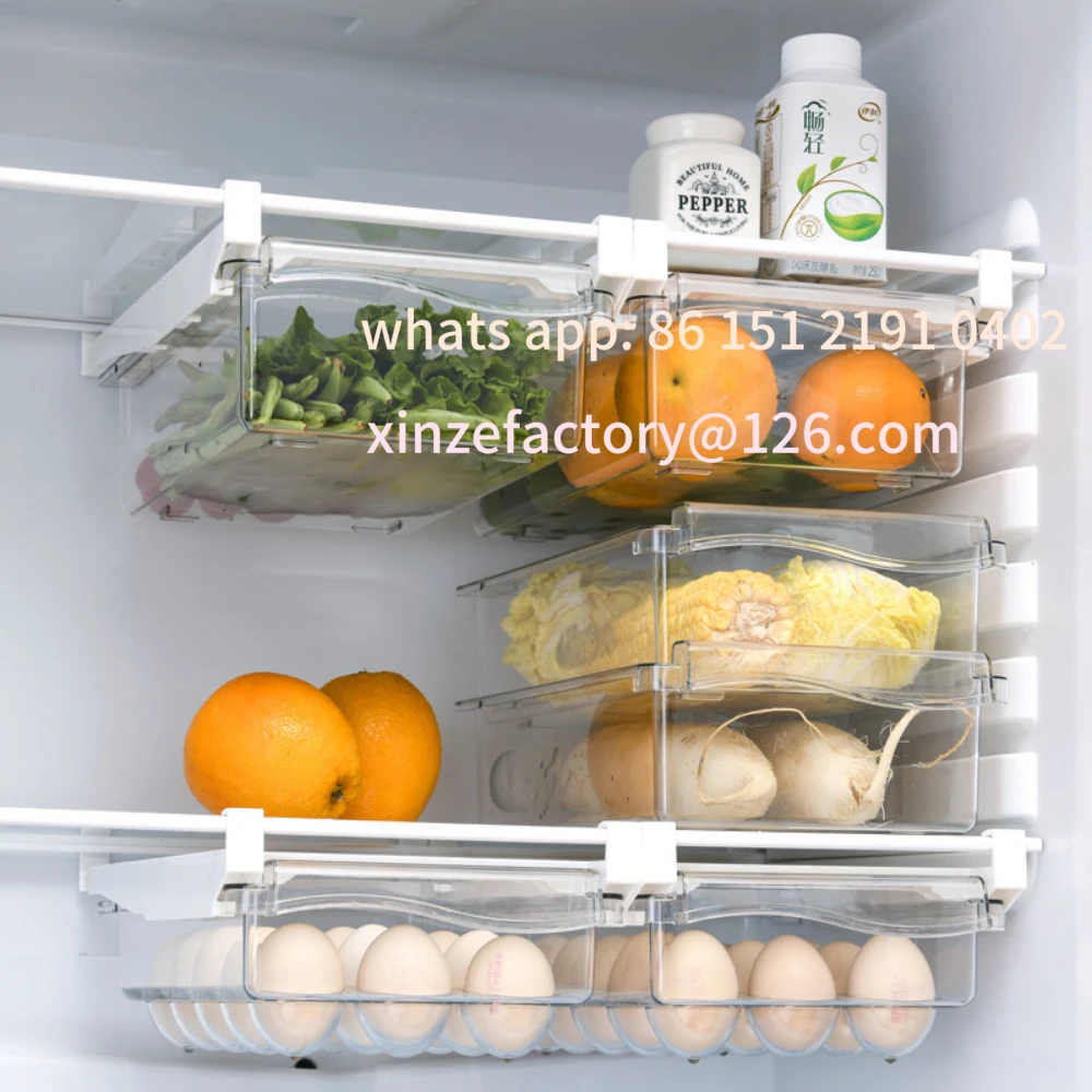 

Customizable Transparent Fridge Organizer Fruit Egg Refrigerator Storage Under-shelf Refrigerator Drawer Box Fresh-keep Kitc