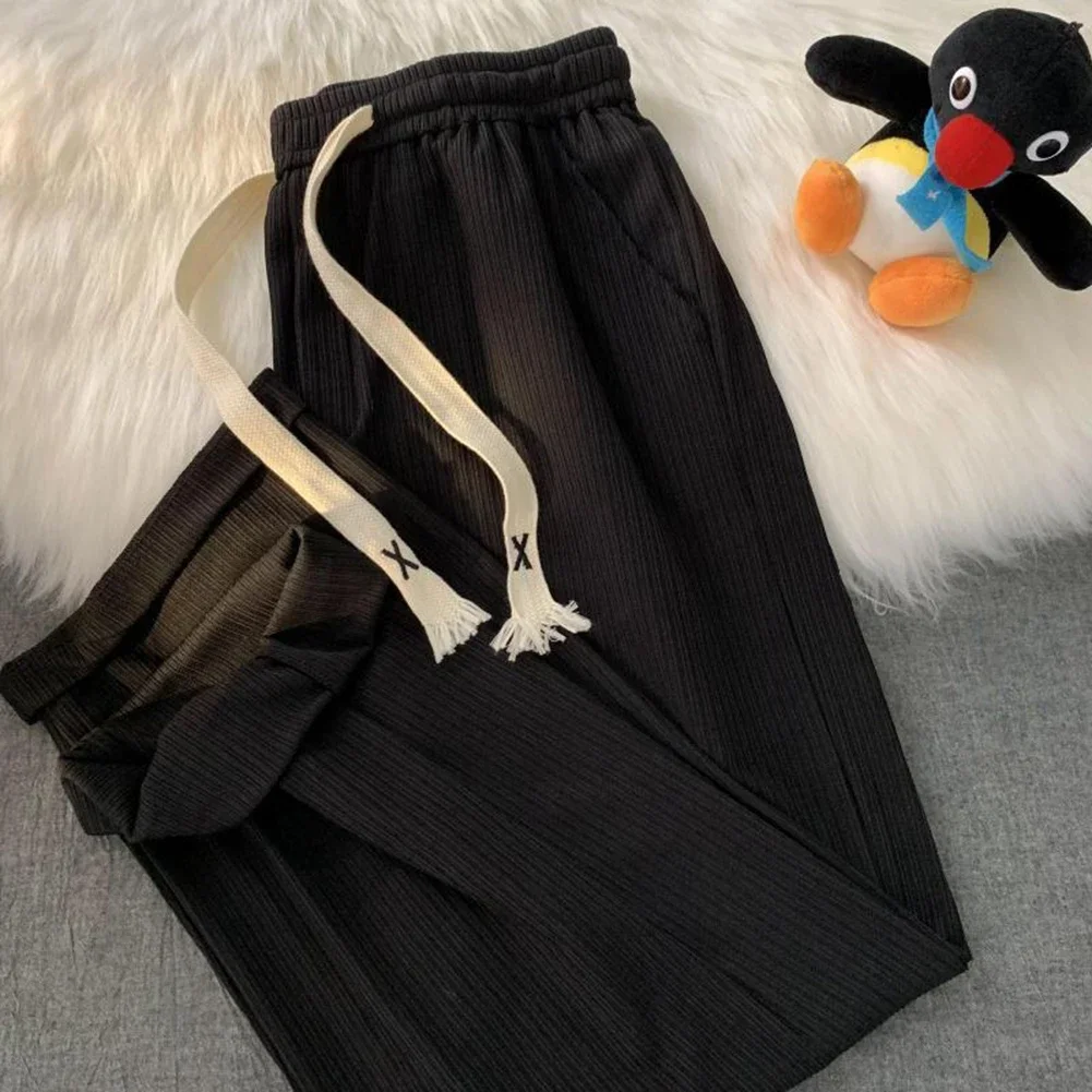 

New Mens Summer Ice Silk Wide Leg Straight Crotch Sports Loose Thin Pants Fashion Trousers Slim Casual Pocket Men's Long Pants