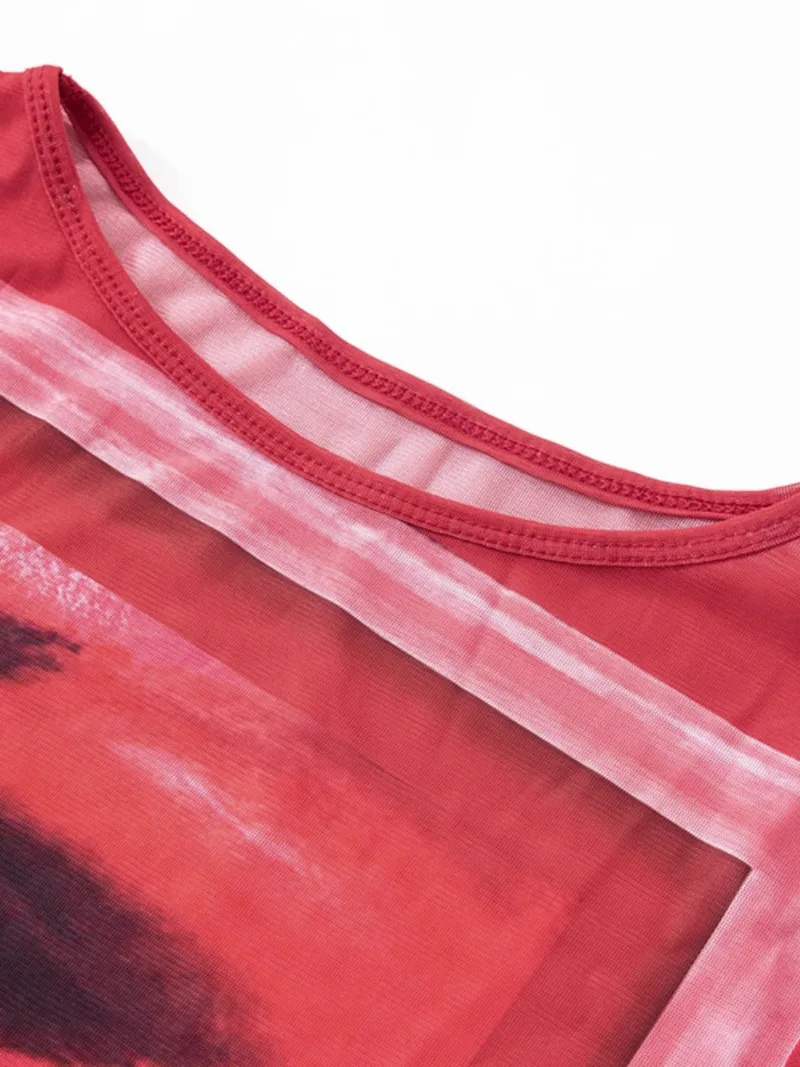 2025 Nowy japoński letni nowoczesny abstrakcyjny nadruk Cienka koszulka z długim rękawem Y2K Subculture T-shirt dla kobiet