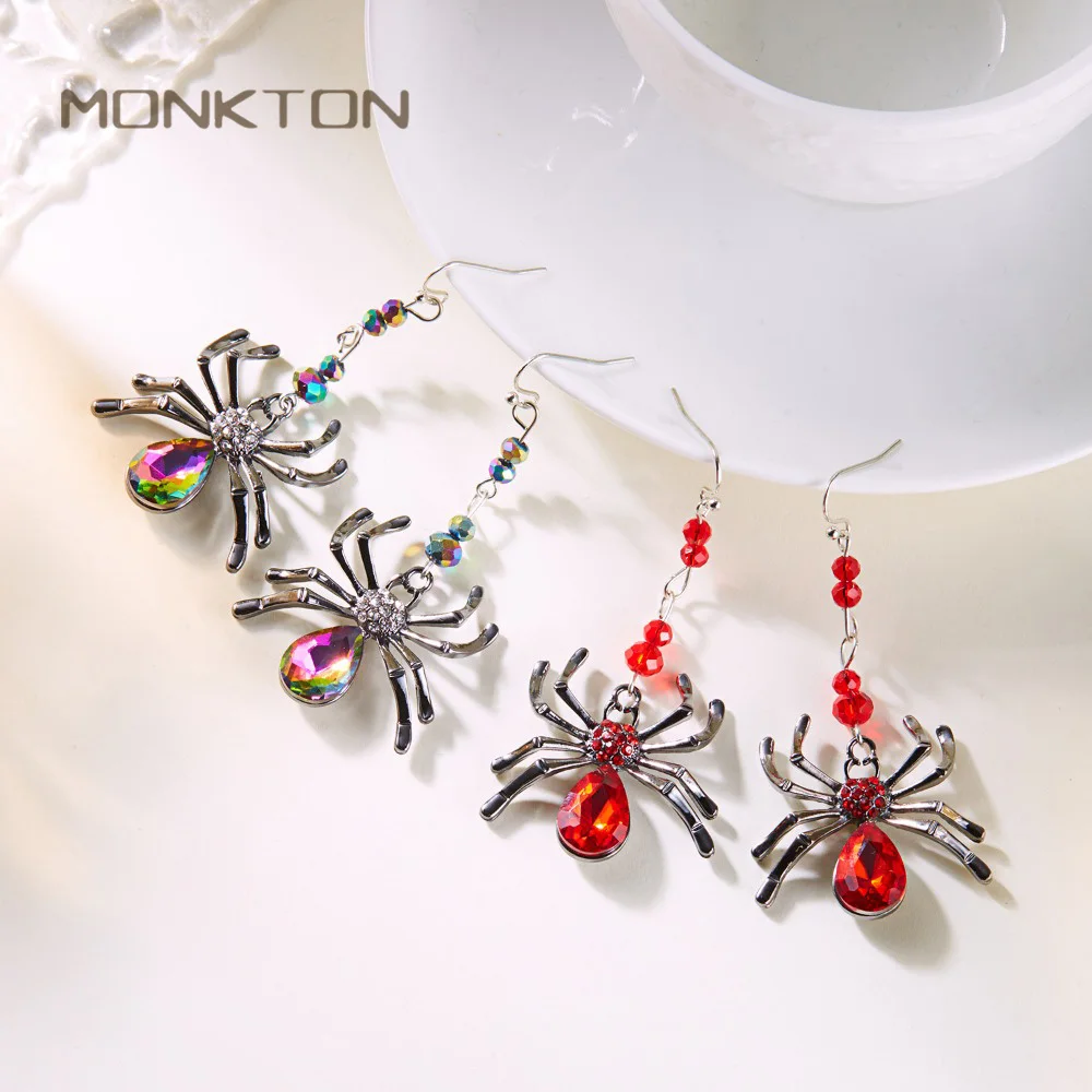 Monkton Halloween Spider Dangle Earrings Multicolor Hook Earrings Gothic Punk Cosplay Party Statement Jewelry Gifts for Women