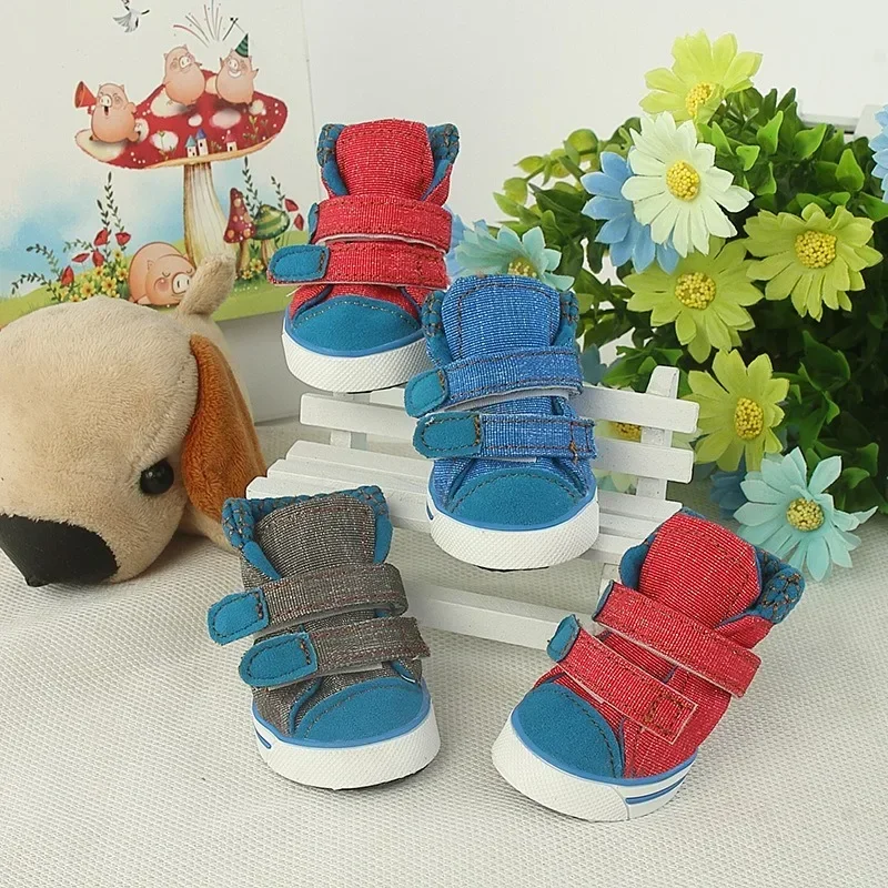 Pet Canvas Shoes Dog Boots Non Slip Rubber Sole Spring Autumn Breathable Casual Dogs Shoes Poodle Outdoor Walking Puppy Sneakers