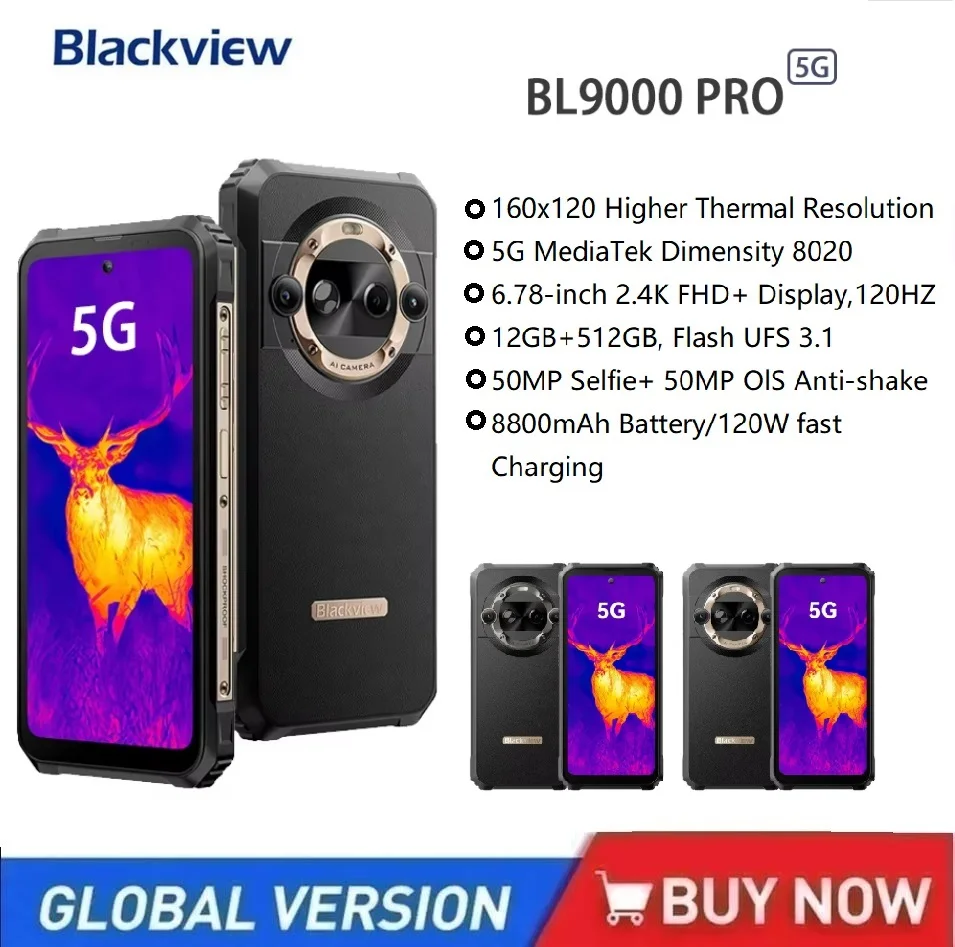 Blackview BL9000 PRO Rugged Smartphone Android 14 ,6.78''Thermal Imagin FLIR® 24GB 512GB Mobile Phone 8800mAh 50MP Cellphone NFC