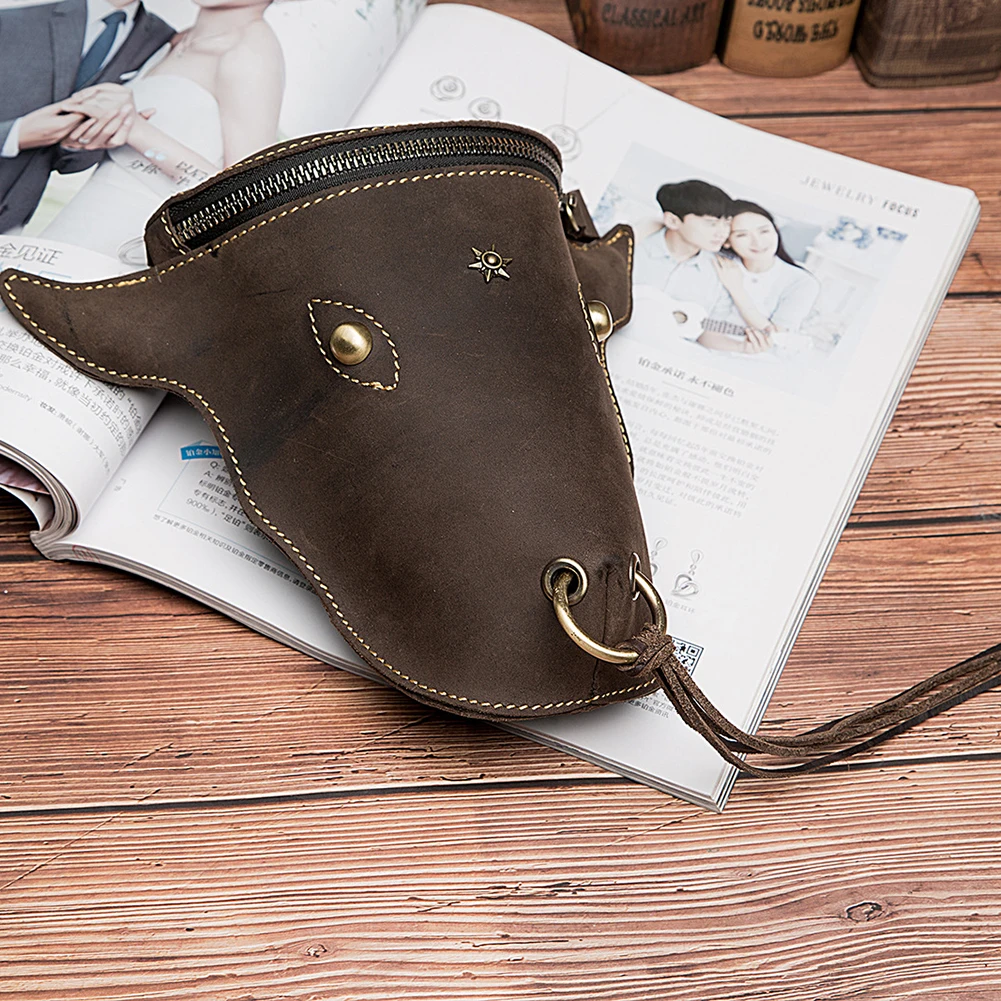 Men Vintage Genuines Leather Fanny Pack Cosplay Stage Costume Props Accessories For Working Daily Life