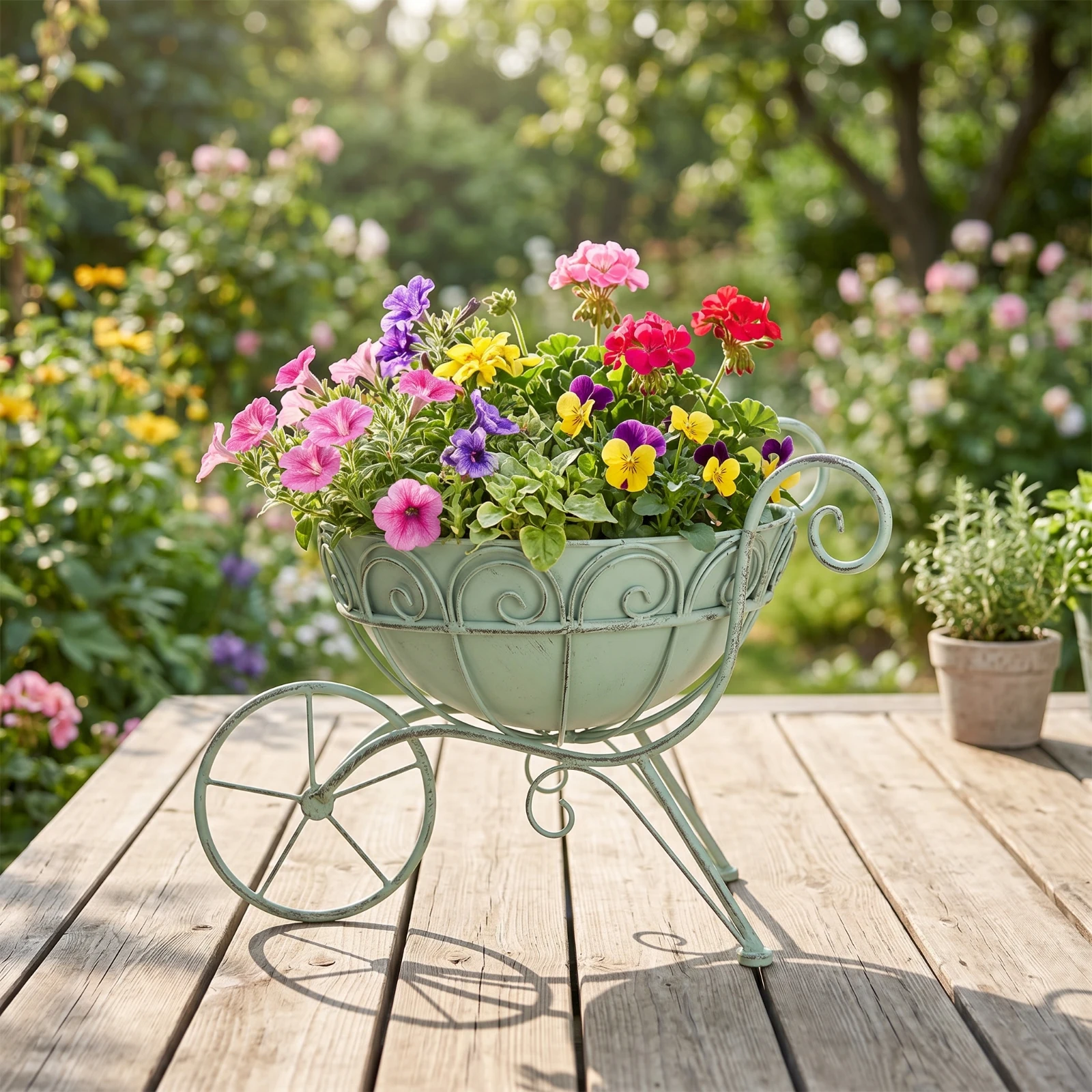 Garden Cart Planter Compact Metal Flower Pot Holder Cart Planter Stand Outdoor Plant Holder Attractive for Home Decorators