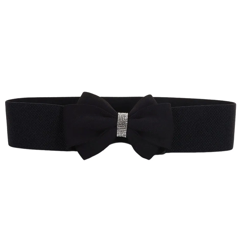 Fashion Adjustable Buckle Women's Elastic Wide Belt Plus Size Solid Color Bowknot Waistband Elastic Bow Belt for Dress Jeans
