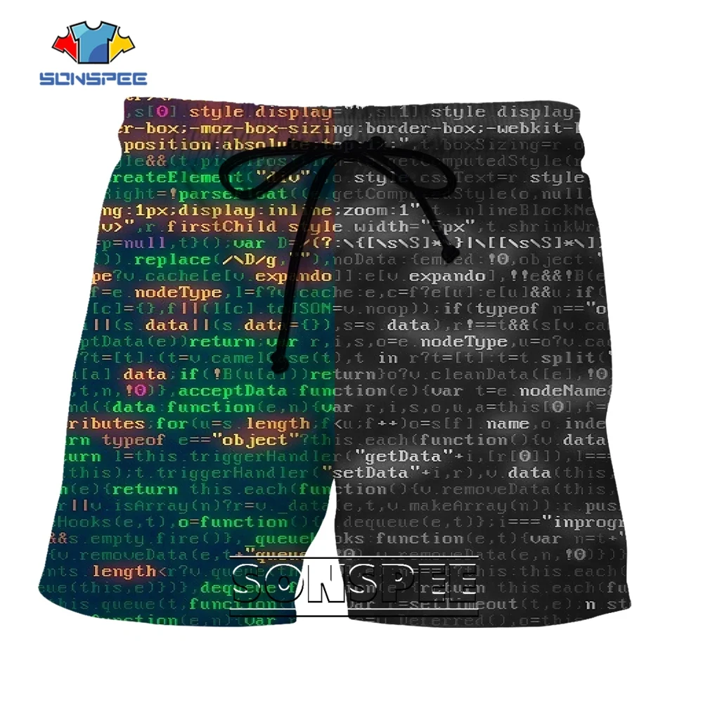 SONSPEE 2022 Trend Computer Hacker Code Data Graphic 3D Print Shorts Men IT Program Designer Women's Oversize Street Clothes