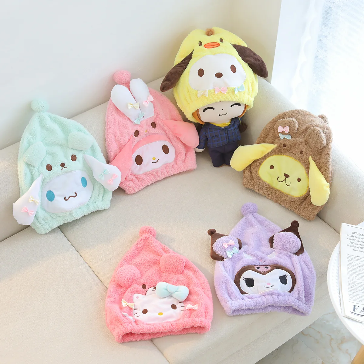 

Sanrio water-absorbent quick-drying hair cap girls thickened head towel wrapped hair shower cap coral fleece hair wipe towel