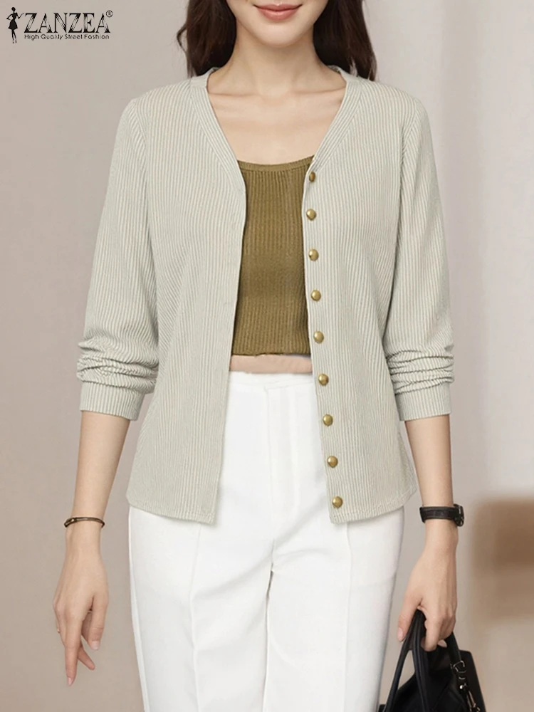 

Elegant Cardigan ZANZEA Women Knitted Sweaters Fashion Jumpers 2025 Autumn V-Neck Knitwear Casual Solid Loose Sweater Jumpers