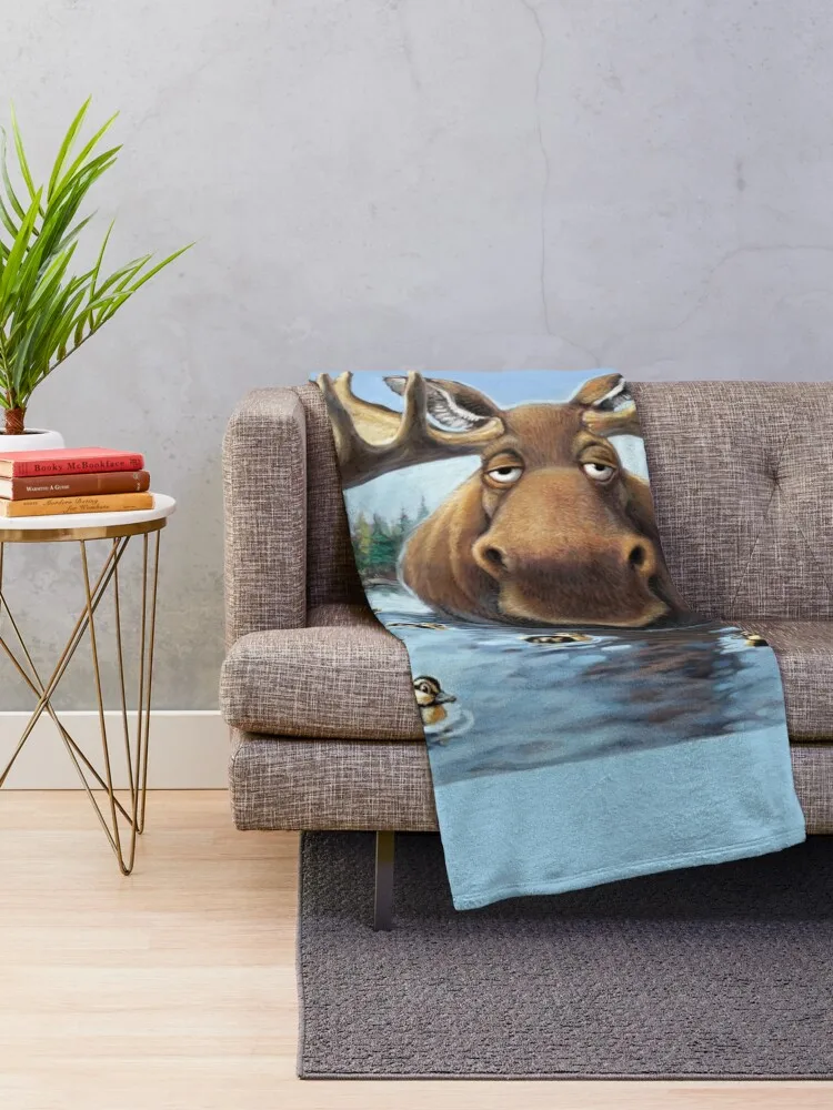 Moose and ducklings Throw Blanket Plaid on the sofa Travel Decorative Sofa Polar Blankets