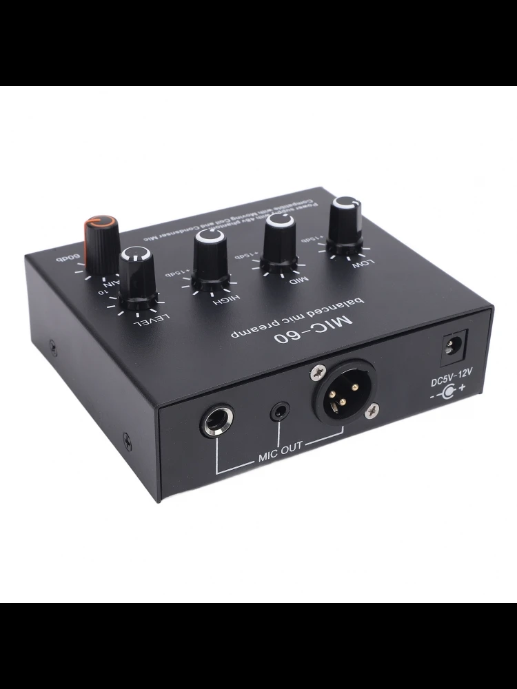 NONE Préampli micro équilibré Gain 60db Portable Améliorer la qualité du son Amplificateur de microphone en alliage d'aluminium pour micro dynamique et à condensateur 3