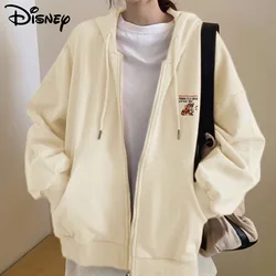 Disney Pooh Bear Cartoon Printng Hoodie Y2k Women Japanese Style Plush Loose Zipper Coat Cardigan Long Cute Fashion Sleeve Top