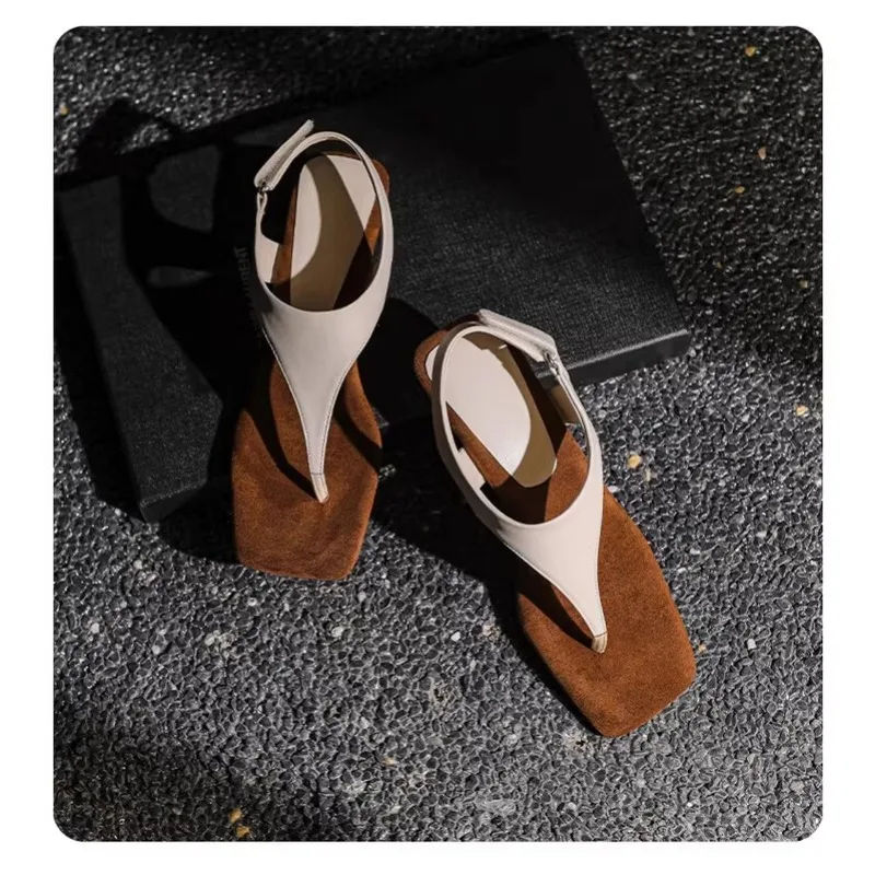 Toe Sandals Women\'s 2024 New Summer Outer Wear Cowhide Slope-heeled High-heeled Roman Shoes Design Niche Womens Shoes