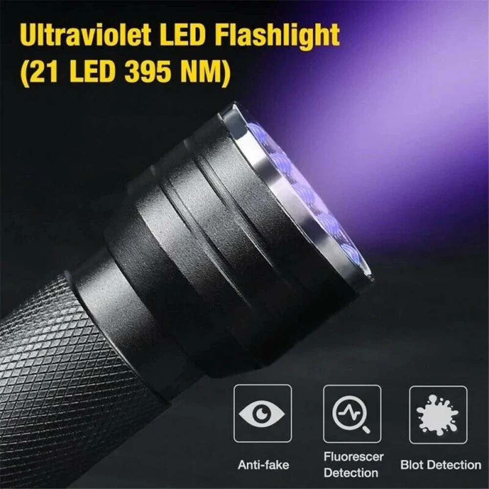 Portable 21 LED UV Ultraviolet Flashlight Blacklight 395NM Mini Torch Flash Lamp For Pet Urine Stains Black Light Flashlights