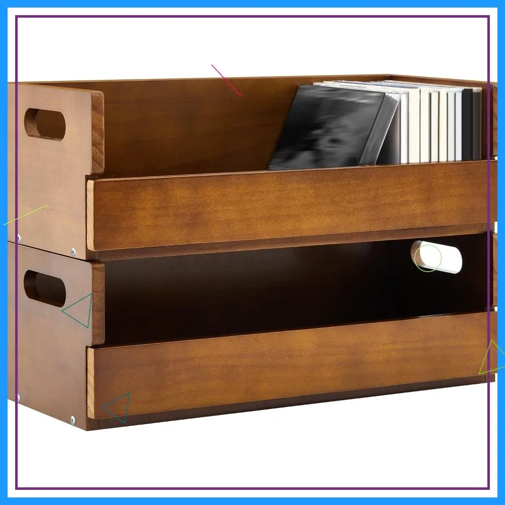 

Wooden CD Storage Box Set with Handles, Holds 36 CDs Each, Organizer for DVDs and Movie Cases (Brown)