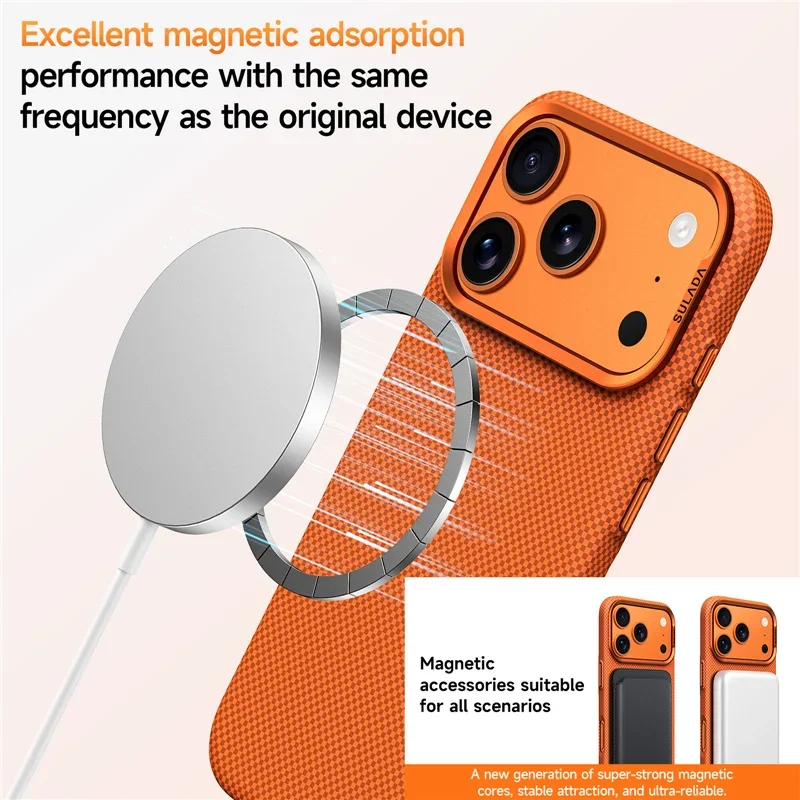 Ultra-Thin Matte Shockproof Hard Pc Magnetic Protective Case with Luxurious Plaid Texture and Metal Lens Frame Phone Case Suitable for 17Pro /16Pro /17 /17Pro Max - náhled 4