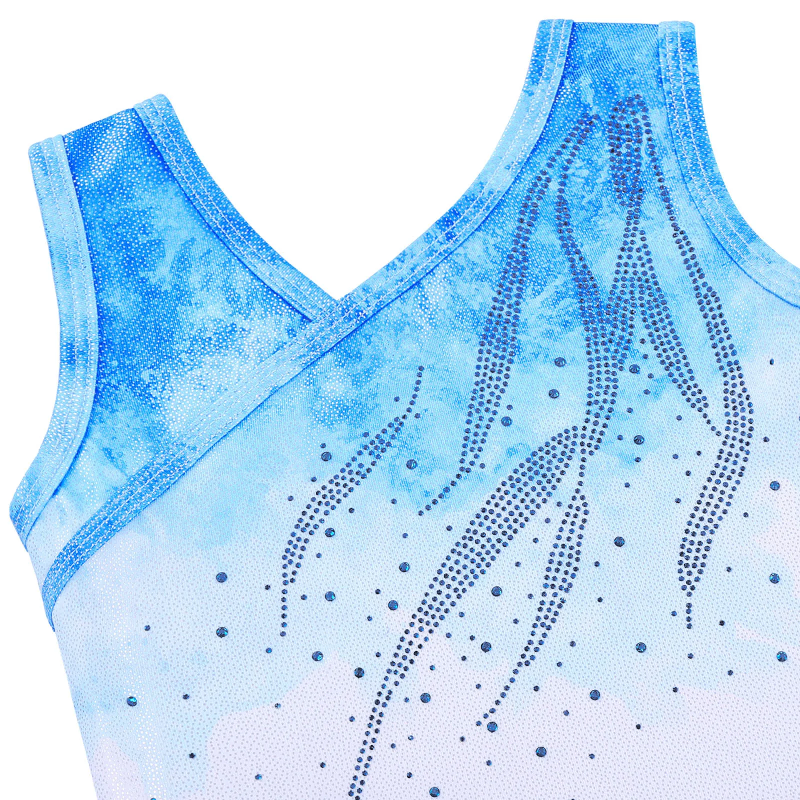 BAOHULU-leotardo de una pieza para gimnasia para niñas pequeñas, camiseta sin mangas con rayas brillantes, ropa de baile de Ballet azul degradado