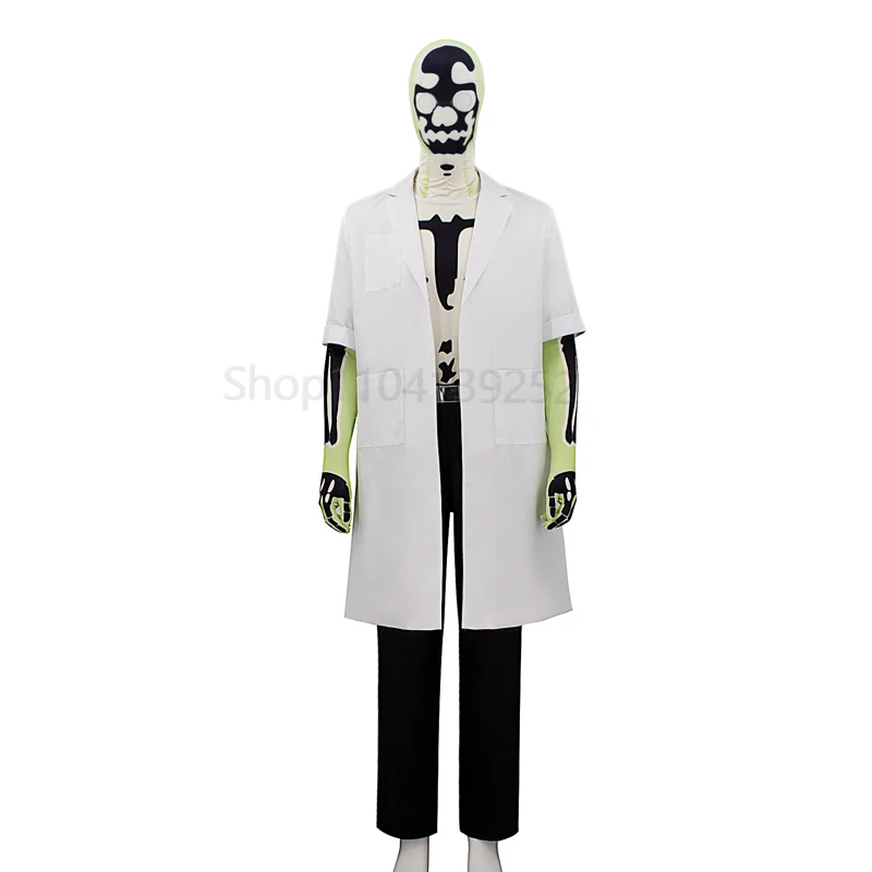 Commandos Anime Creature Dr. Phosphorous Cosplay Costume White Coat Top Mask Pants Halloween Fantasia Adult Men Disguise Carniva