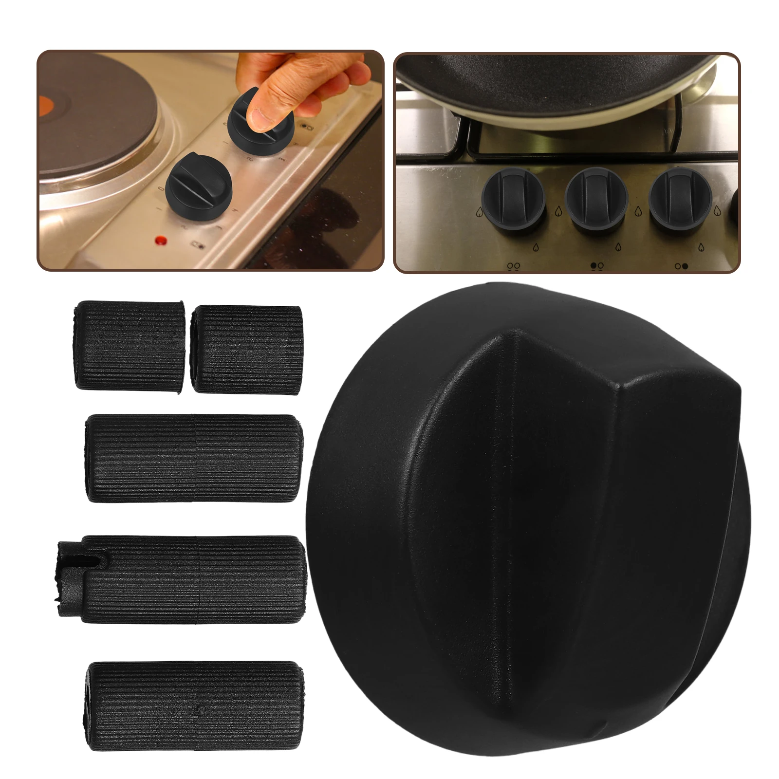 Black Universal Stove Oven Gas Grill Control Knobs 5 Adapters Heat Resistant Replacement For Timer Burner Bbq Range Compatible