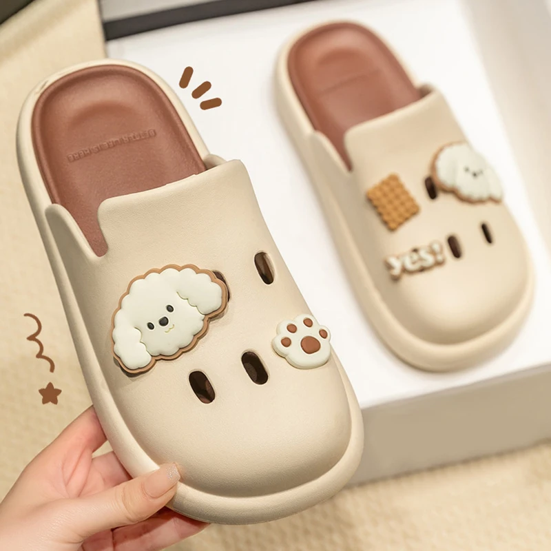 crocs for Women\'s Summer Outwear 2024 New Cute Puppy Step on Shit Thick Bottom Baotou Beach Anti slip Slippers