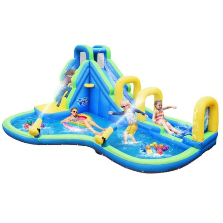 

Inflatable Water Slide Giant Waterslide Inflatables Water Park with Splashing Pool Slide Arch Climbing Wall 2 Water Cannons Out