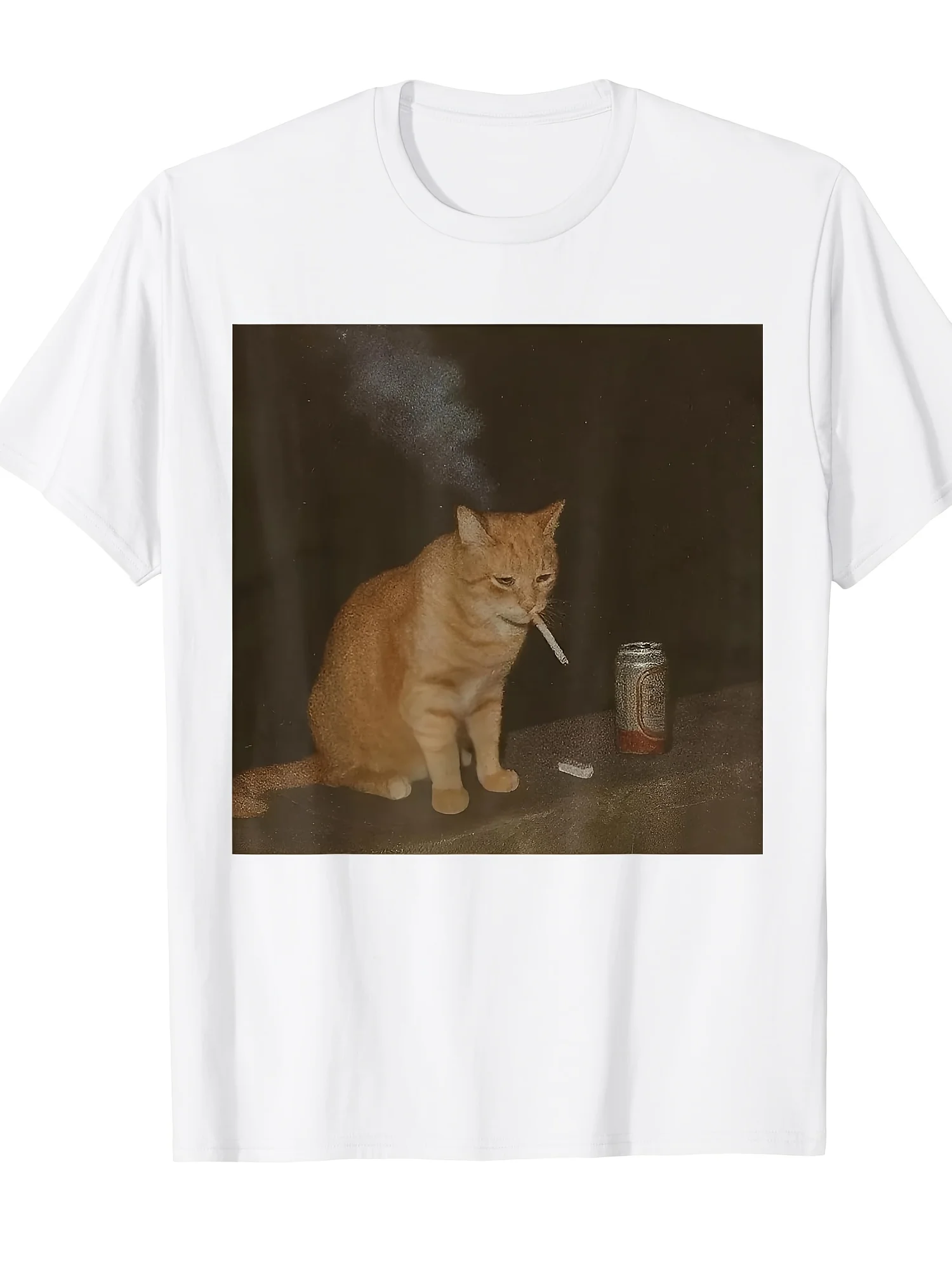 مضحك القط ميمي التدخين السجائر البيرة Baddies الحصول على Saddies تي شيرت 100% القطن لينة طاقم الرقبة المحملة مع البرتقال العانس القط الرسم #2