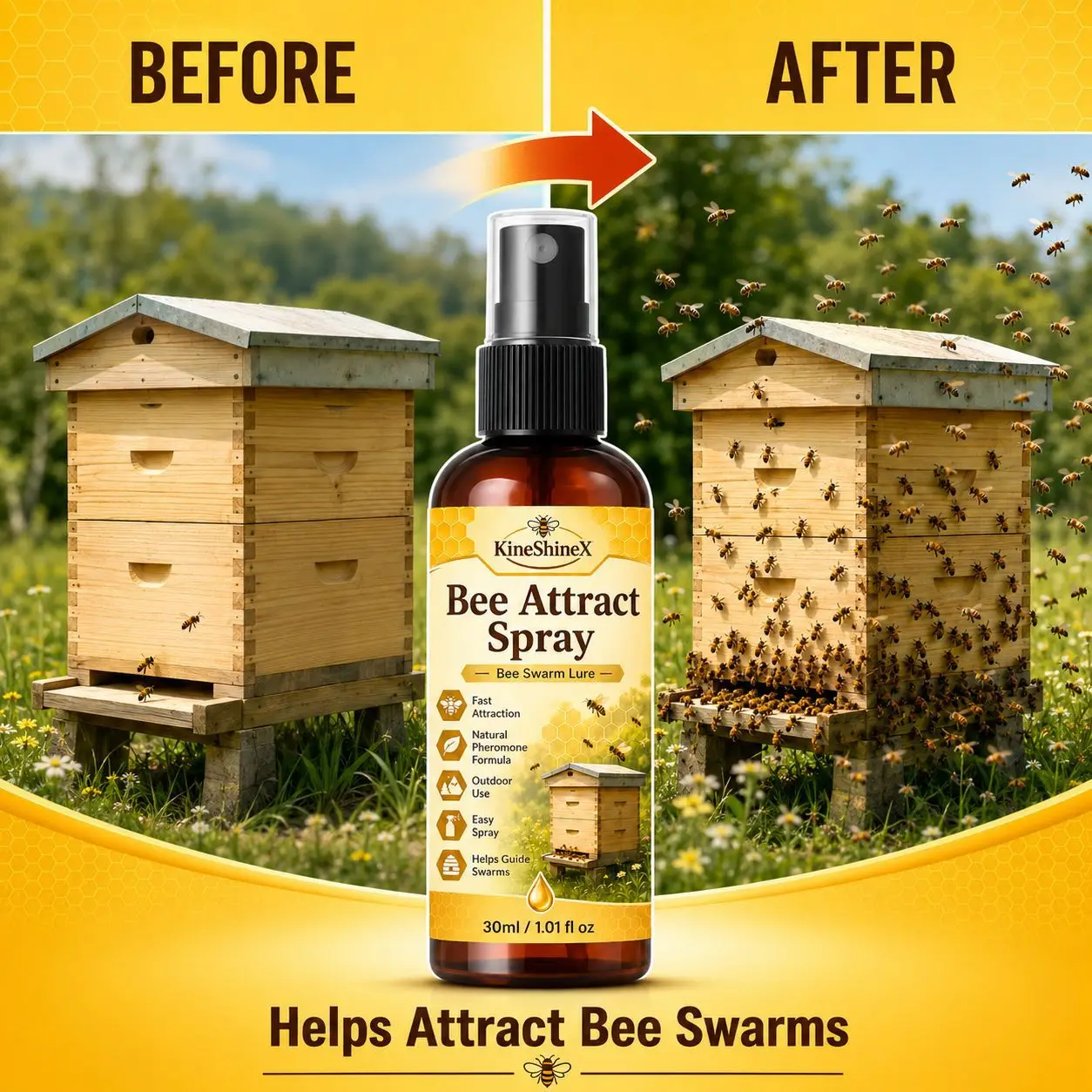 Bee Attract Spray–Bee Swarm Lure with Natural Pheromone Formula,Fast Attraction for Beekeeping,Orchard Garden,Easy Outdoor Spray