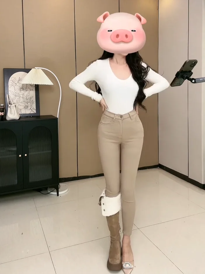 

Джинсы женские цвета хаки, новая весенняя модель, облегающие, с высокой талией, укороченные (7/8), с эффектом подтяжки ягодиц, эластичные, из денима