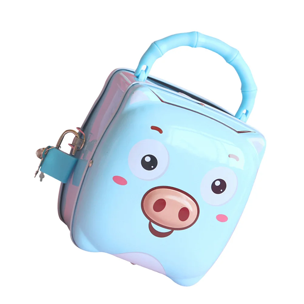

Blue Piggy Bank Iron Storage Jar Thickened Money Box for Children Coin Collector Portable Savings Pot for School Home Use