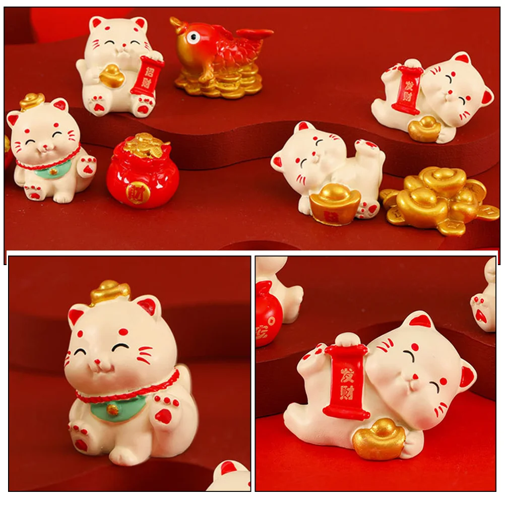 6 Pcs Mini Fortune Cat Model Miniature Lucky Cartoon Miniatures Adorn Dollhouse