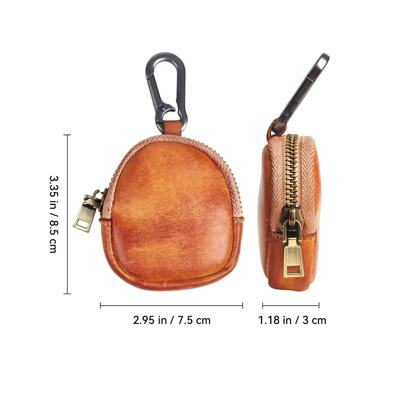 Genuine Leather Carabiner Multi-Color Retro Mini Coin Purse Keychain Wallet