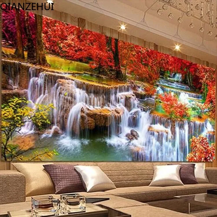 

DIY full Diamond Embroidery,Round Diamond Waterfall Fortune Flowing Water Living room decoration rhinestone Diamond painting