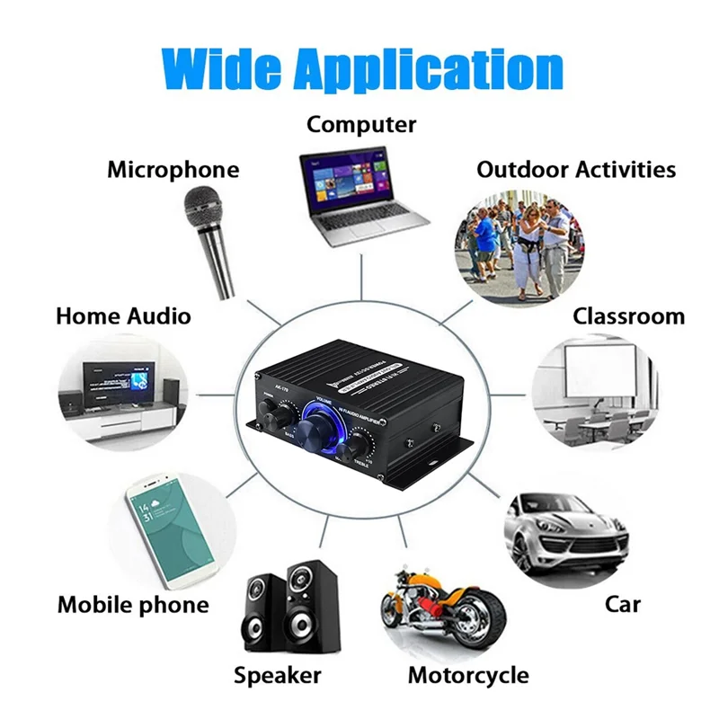 AMPLIFICADOR DE POTENCIA DE Audio AK-170, inalámbrico, HiFi estéreo, 200W + 200W, con entrada RCA, para el hogar y el coche