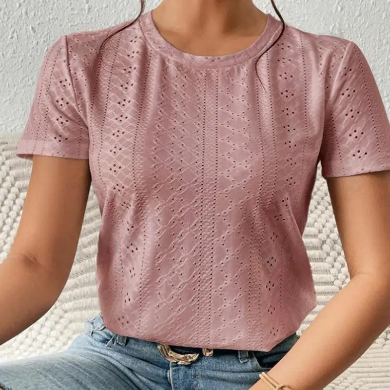 Dames afslankend uitgehold ort Sve T-shirt woon-werkverkeer Sle polyester spandex mix casual top met bloemenpatroon